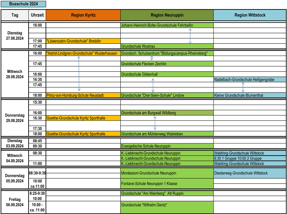 Tabelle Termine Busschule 2024